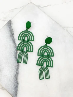 Color Coated Arch Drop Dangle Earrings - Dark Green