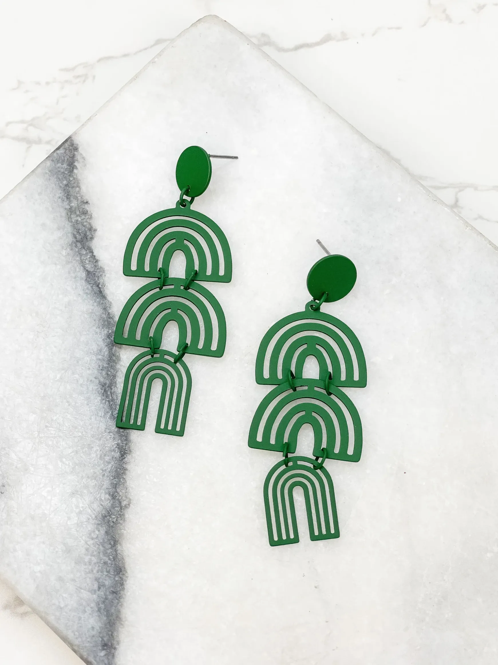 Color Coated Arch Drop Dangle Earrings - Dark Green