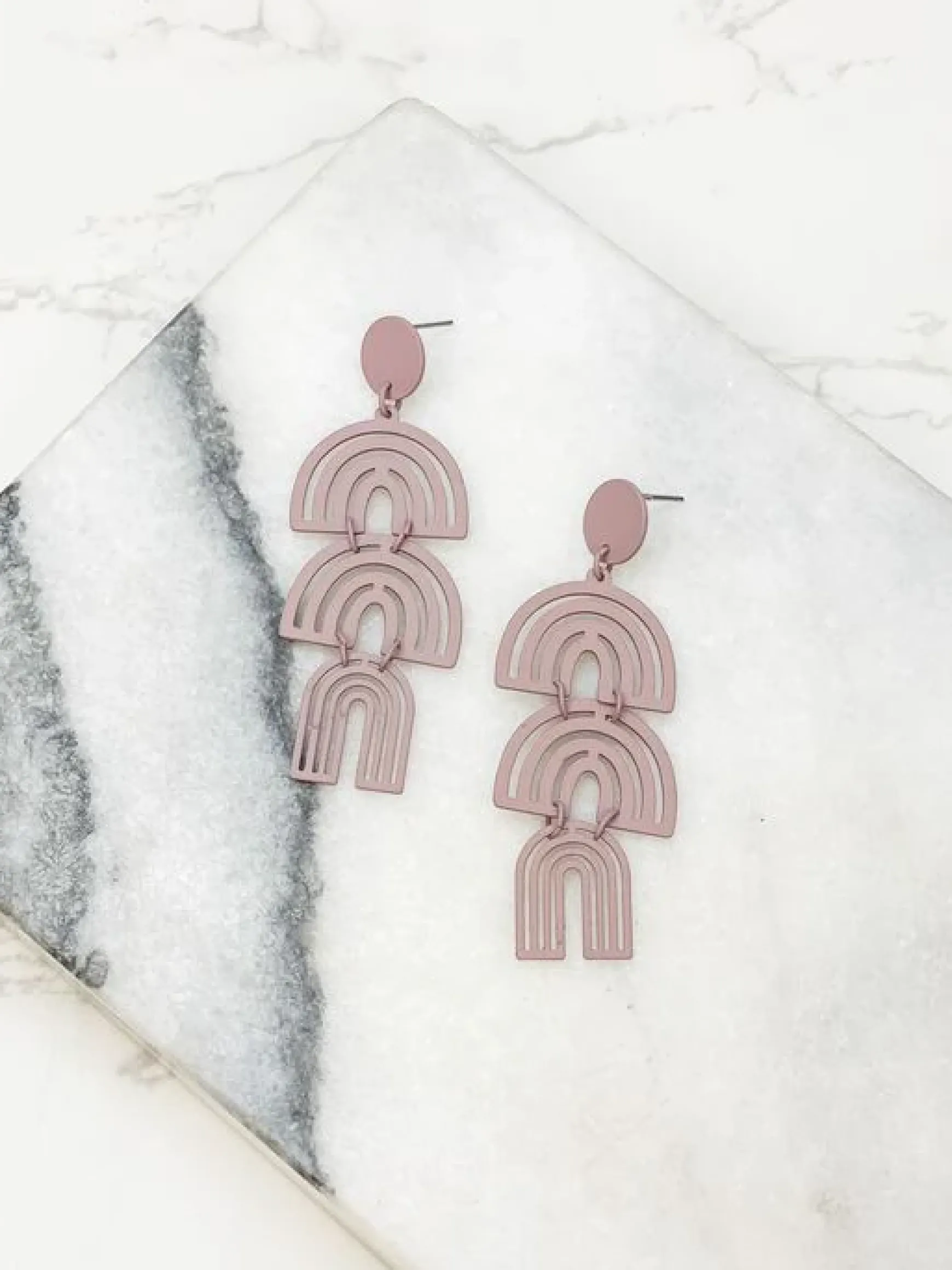 Color Coated Arch Drop Dangle Earrings - Taupe