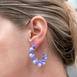 Color Coated Pearl Coil Hoop Earrings - Purple