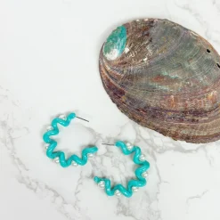 Color Coated Pearl Coil Hoop Earrings - Mint
