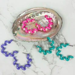 Color Coated Pearl Coil Hoop Earrings - Mint