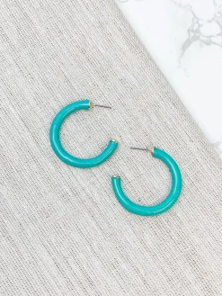 Color Pop Enamel Hoop Earrings - Aqua