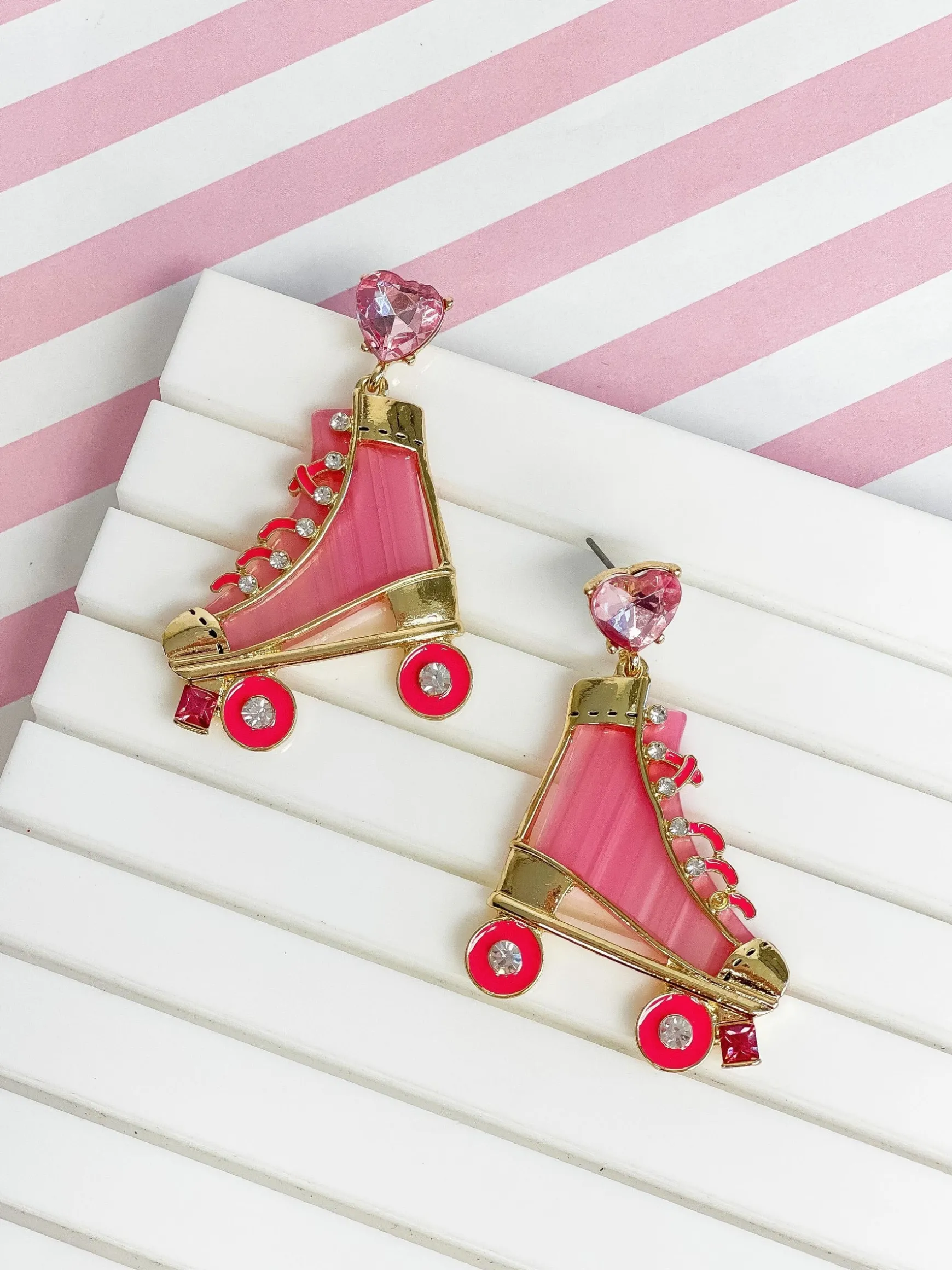 Colored Roller Skate Dangle Earrings - Pink