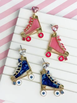 Colored Roller Skate Dangle Earrings - Pink