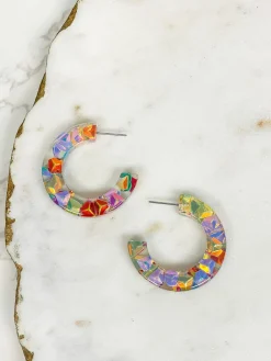 Colorful Clear Resin Hoop Earrings - Multi