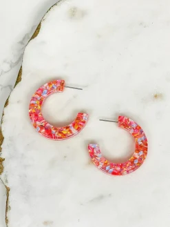 Colorful Clear Resin Hoop Earrings - Pink