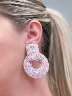 Colorful Raffia Circle Statement Earrings