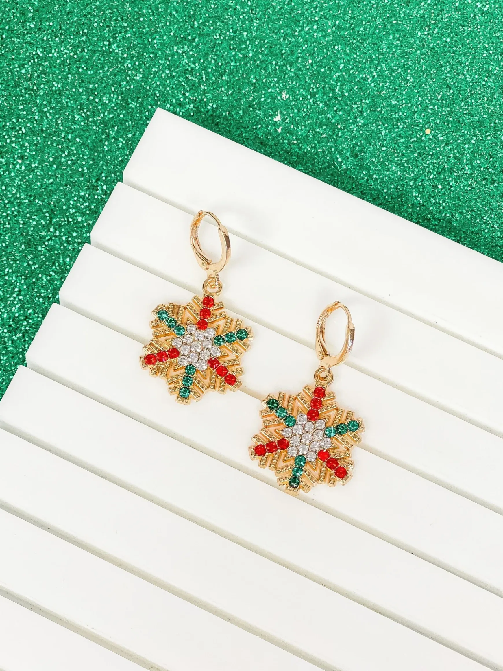 Colorful Studded Snowflake Huggie Dangles