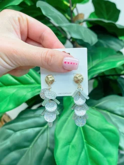 Confetti Disc Cluster Dangle Earrings - White