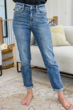Corey Hi Rise Bleach Splash Boyfriend Jeans by Judy Blue