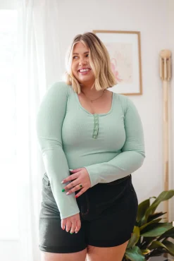 Count On Me Ribbed Bodysuit in Sage