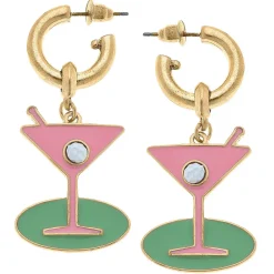 Country Club Martini Drop Hoop Earrings