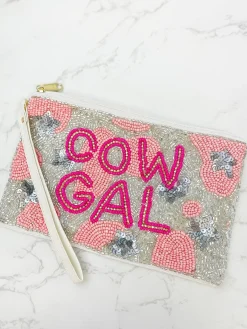 'Cow Gal' Beaded Zip Wristlet