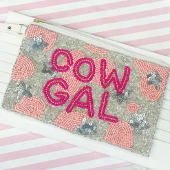 'Cow Gal' Beaded Zip Wristlet