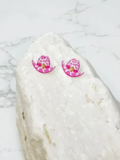 Cow Print Cowboy Hat Stud Earrings - Pink