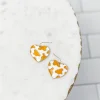 Cow Print Heart Enamel Dangle Earrings - Brown