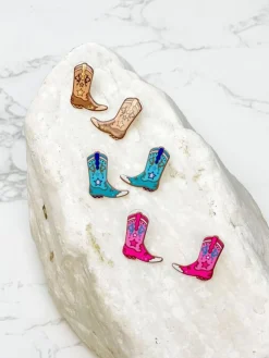 Cowboy Boot Acrylic Stud Earrings - Blue