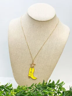 Cowboy Boot Pendant Necklace - Yellow