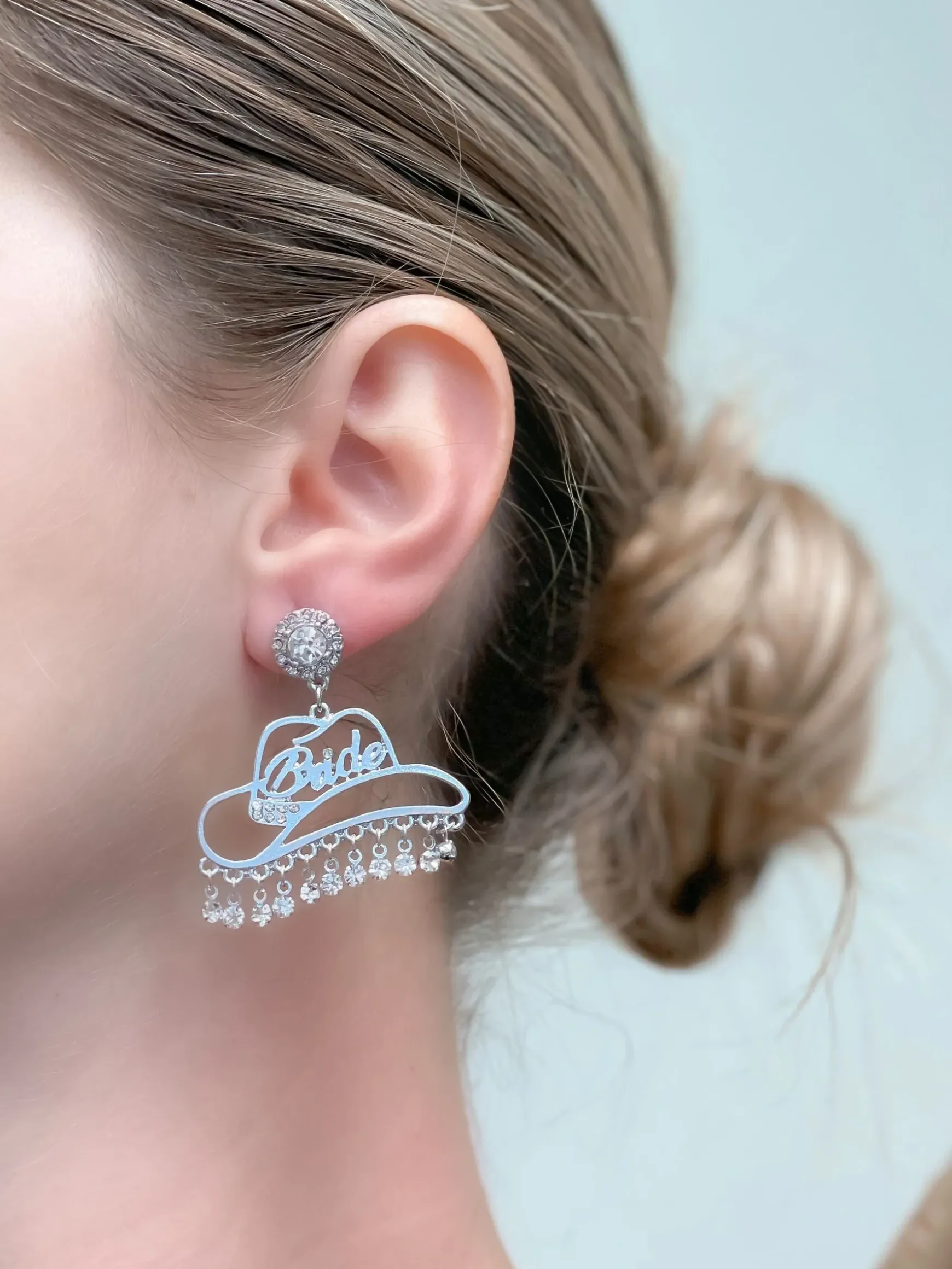 Cowgirl Bride Crystal Dangle Earrings - Silver