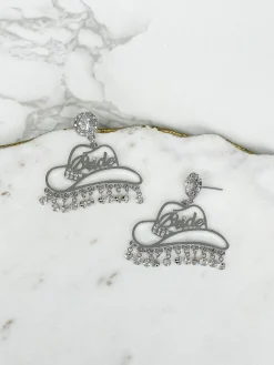 Cowgirl Bride Crystal Dangle Earrings - Silver