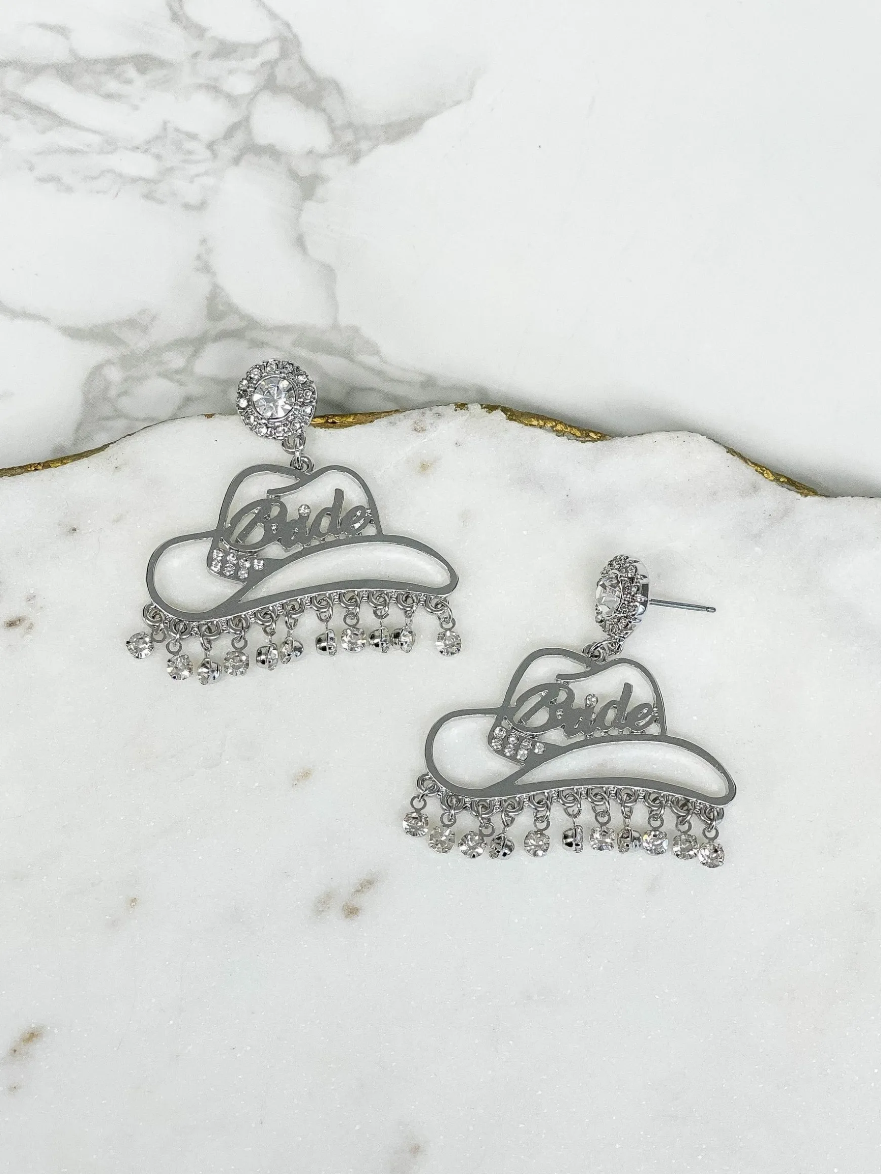 Cowgirl Bride Crystal Dangle Earrings - Silver