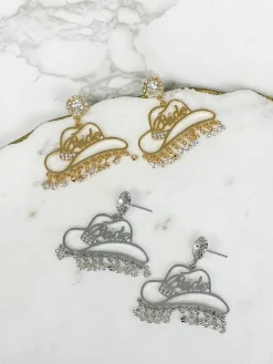 Cowgirl Bride Crystal Dangle Earrings - Silver