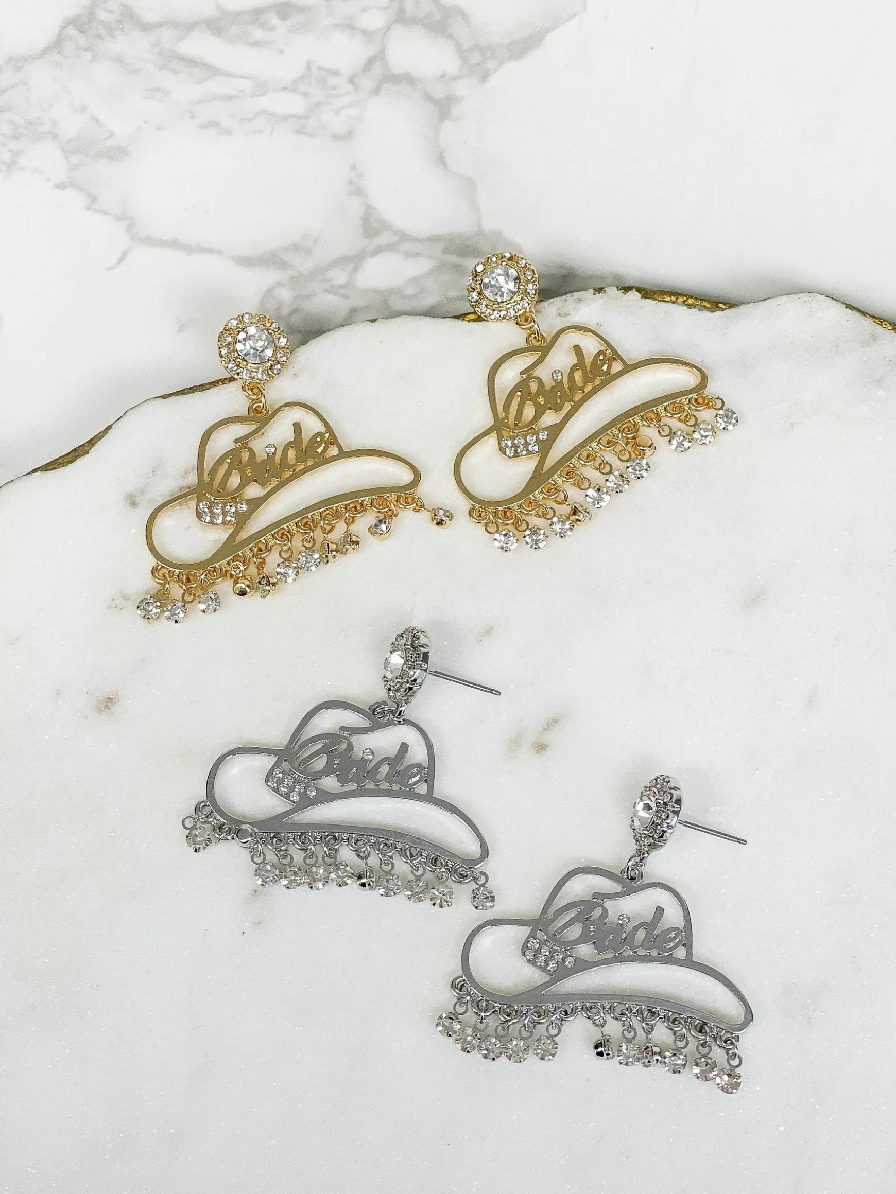 Cowgirl Bride Crystal Dangle Earrings - Silver