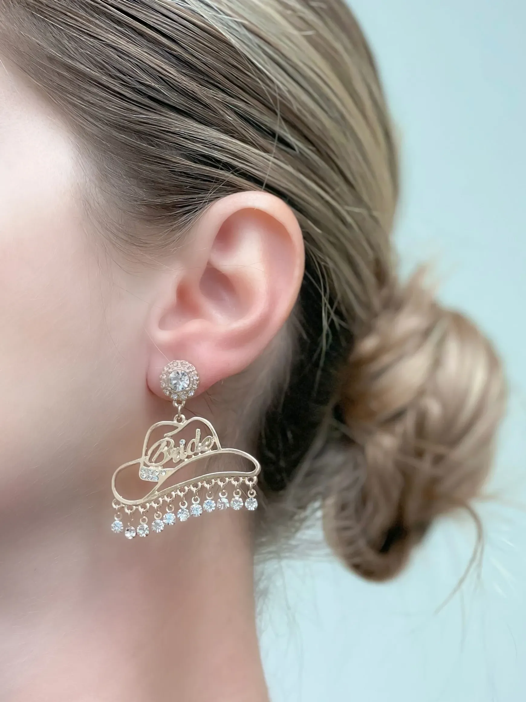 Cowgirl Bride Crystal Dangle Earrings - Gold