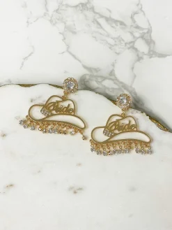 Cowgirl Bride Crystal Dangle Earrings - Gold
