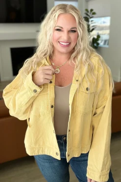 Cropped Hooded Denim Jacket in Mustard