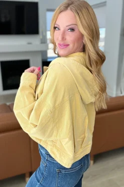 Cropped Hooded Denim Jacket in Mustard