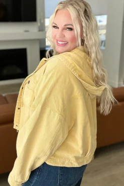 Cropped Hooded Denim Jacket in Mustard