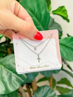 Cross Pendant Necklace Set - Silver