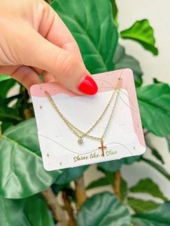 Cross Pendant Necklace Set - Gold