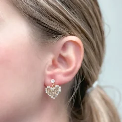Crystal & Gold Heart Drop Earrings