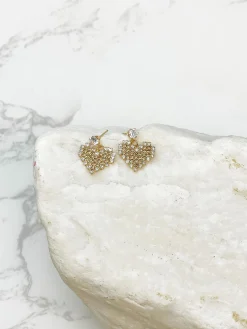 Crystal & Gold Heart Drop Earrings