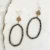 Crystal Beaded Studded Drop Earrings - Hematite