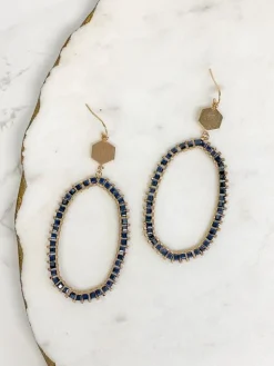 Crystal Beaded Studded Drop Earrings - Hematite