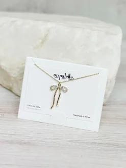 Crystal Bow Pendant Necklace - Gold