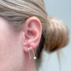 Crystal Bowtie Drop Earrings - Gold