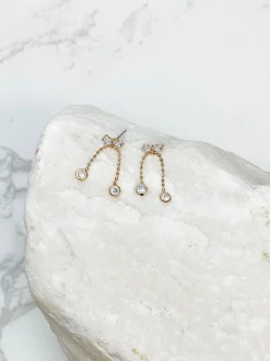 Crystal Bowtie Drop Earrings - Gold