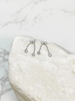 Crystal Bowtie Drop Earrings - Silver