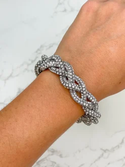 Crystal Braided Magnetic Bracelet - Silver