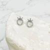 Crystal Crown Stud Earrings - Silver