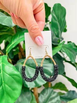 Crystal Encrusted Gold Teardrop Dangle Earrings - Black