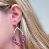 Crystal Encrusted Gold Teardrop Dangle Earrings - Fuchsia