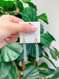 Crystal Encrusted Straight Dangle Earrings - Blue