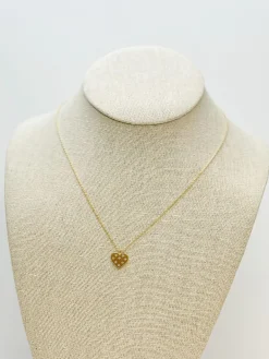 Crystal-Studded Gold-Dipped Heart Pendant Necklace