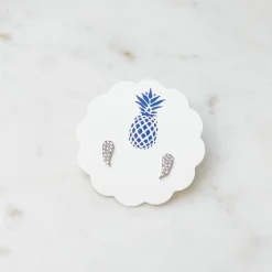 Cubic Zirconia Angel Wings Stud Earrings - White Gold